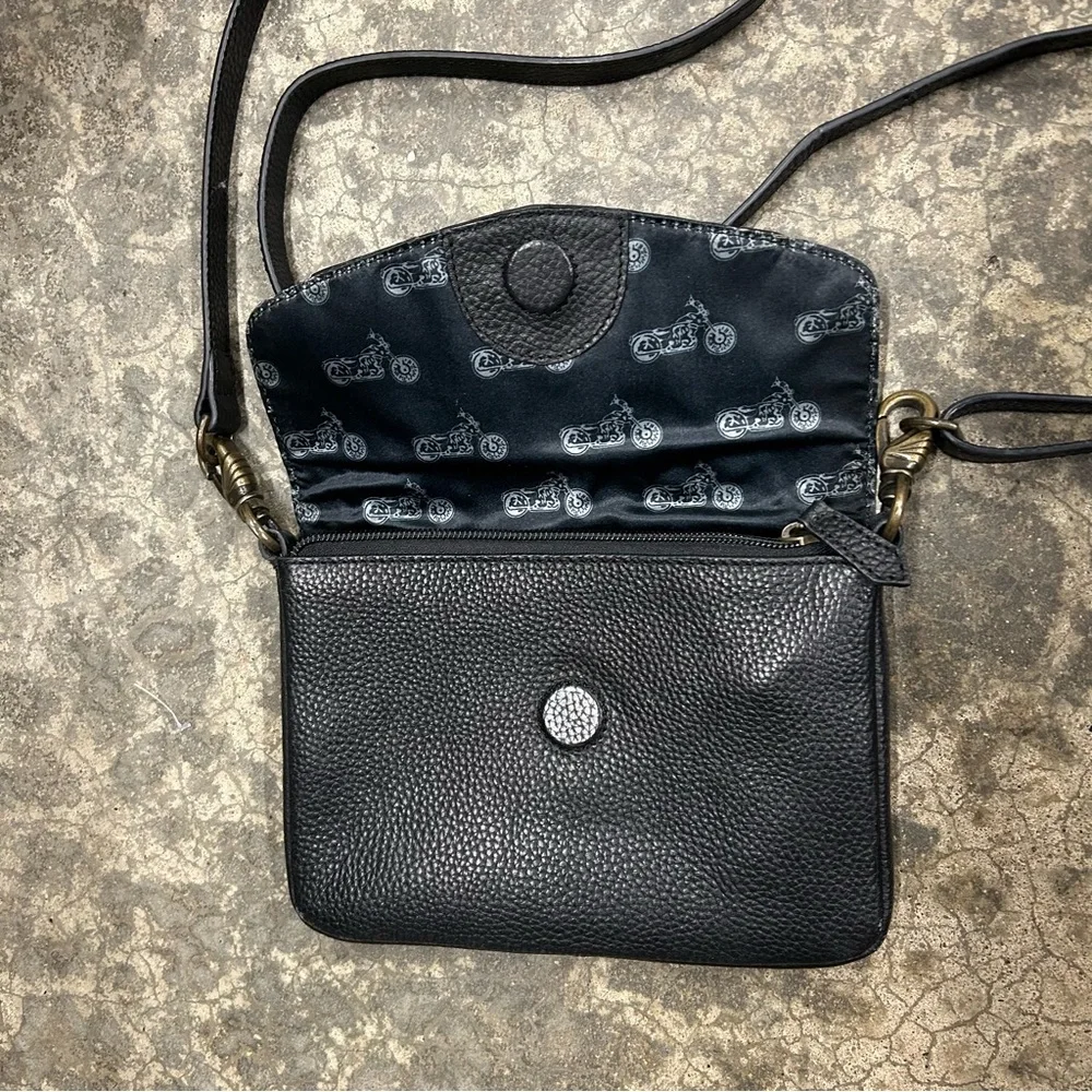 Harley-Davidson Women's Black Leather Gold‎ Studded Midnight Rider Hip Crossbody
